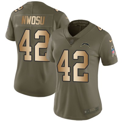 Nike Los Angeles Chargers #42 Uchenna Nwosu OliveGold Women's Stitched NFL Limited 2017 Salute to Service Jersey